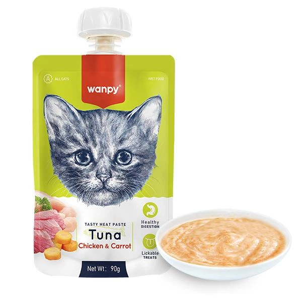 Wanpy КРЕМ-ПЮРЕ ТУНЕЦЬ І КУРКА З МОРКВОЮ (Tuna Chicken&Carrot) рідкий корм для котів,90г