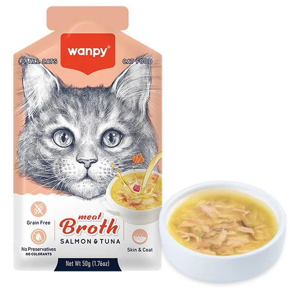 Wanpy СУП З ЛОСОСЕМ І ТУНЦЕМ (Meat Broths Salmon&Tuna) вологий корм для котів, 50г