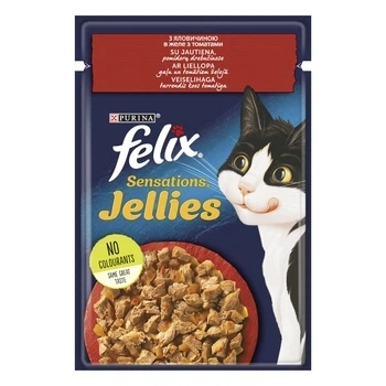 FELIX Sensations Jellies (Фелікс Сенсейшнз Джеліс). З яловичиною в желе з томатами. кот 85г