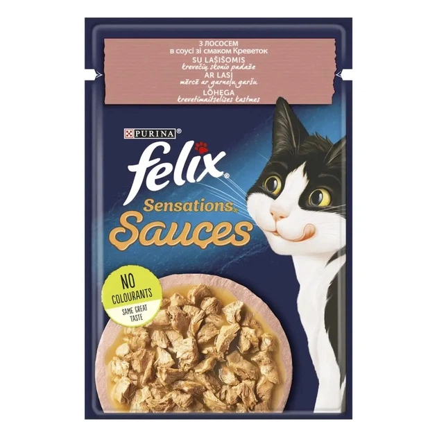 FELIX Sensations Sauces (Феликс Сенсейшнз Соуси). Лосось з креветками, гриль у соусі. кот 85г