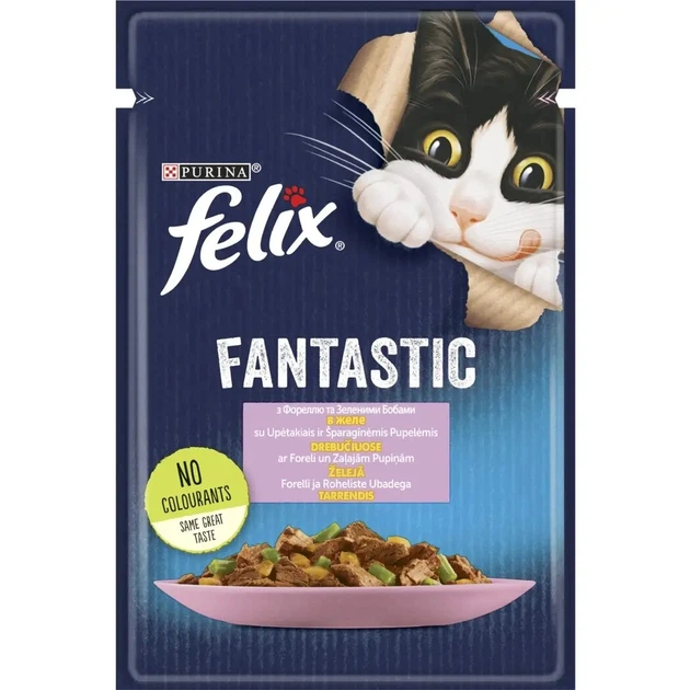 FELIX Fantastic (Фелікс Фантастік). З фореллю та зеленими бобами. Шматочки у желе. кот 85г