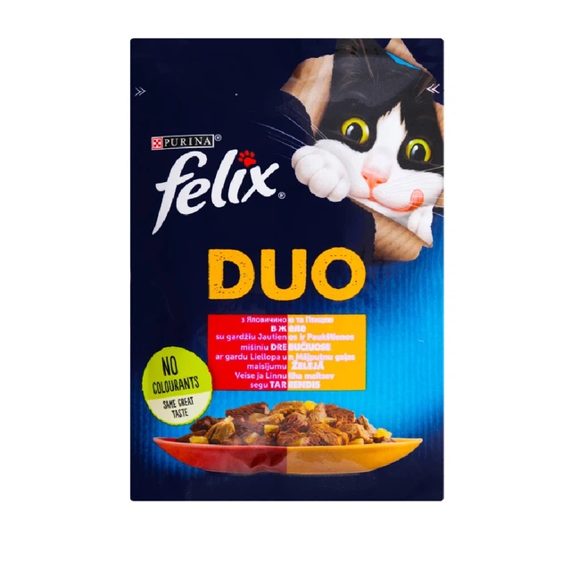 FELIX Fantastic Duo (Фелікс Фантастік Подвійна Смакота). З яловичиною та птицею. Шматочки у желе. кот 85г