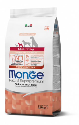MONGE DOG MINI PUPY/JUNIOR SALMON/RICE 2,5 кг корм для собак