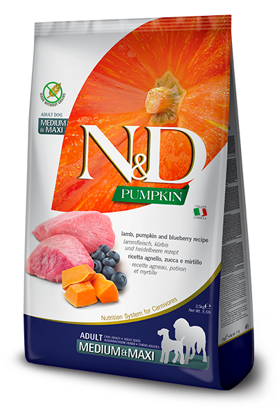 Фарміна дог сух N&D Grain Free PUMPKIN LAMB & BLUEBERRY ADULT MEDIUM & MAXI 12 kg 33369
