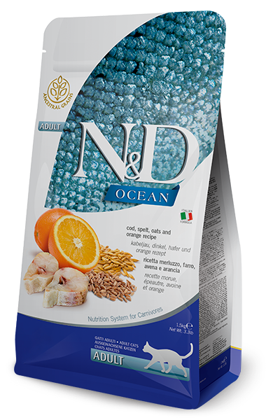 Фарміна кет сух N&D Low Grain Ocean ADULT з тріскою та апельсином 1,5 kg 36780