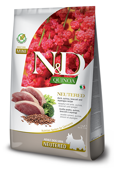 Фарміна дог сух DUCK, BROCCOLI & ASPARAGUS NEUTERED для стер. собак дрібних порід, качка, кіноа, броколі та спаржа, 2,5 kg 38630