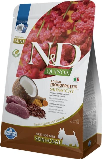Фарміна дог сухий N&D QUINOA DOG SKIN & COAT, VENISON & COCONUT ADULT MINI S олениною та кокосом 2.5 kg 40091