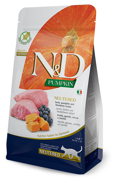 Фарміна кет Grain Free PUMPKIN LAMB & BLUEBERRY NEUTERED ADULT для стерил кішок з гарбузом, ягням та чорницею 300 г 40121