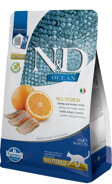 Фарміна кет N&D Grain Free Ocean HERRING & ORANGE NEUTERED ADULT з оселедцем та апельсином 300 gr 40145