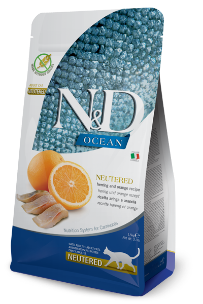 Фарміна кет сухий N&D Grain Free Ocean HERRING & ORANGE NEUTERED ADULT з оселедцем та апельсином 1,5 kg 40152