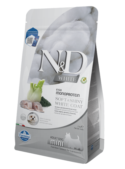 Фарміна дог сух N&D Grain Free WHITE ADULT MINI для собак з білою шерстю з сібасом, спіруліною та фенхелем, 2 кг 41012