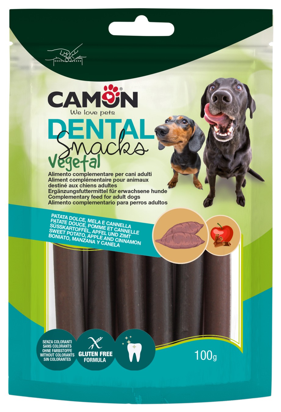 CAMON Ласощі Dental Snak Каннолі з солодкої картоплі зі смаком яблука та кориці, 100 гр, 12 см