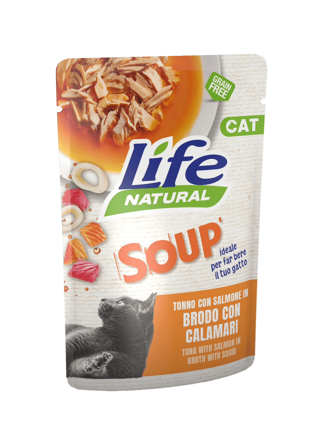 Lifecat 60 грам Суп Тунець з лососем в бульйон з кальмарами 10166