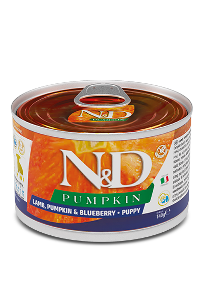 Фарміна дог волог N&D Grain Free PUMPKIN LAMB PUPPY MINI з гарбузом, ягням, чорницею 140 г 02307